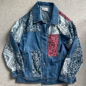 Free People Driftwood Denim Jacket with Paisley Detail, XS